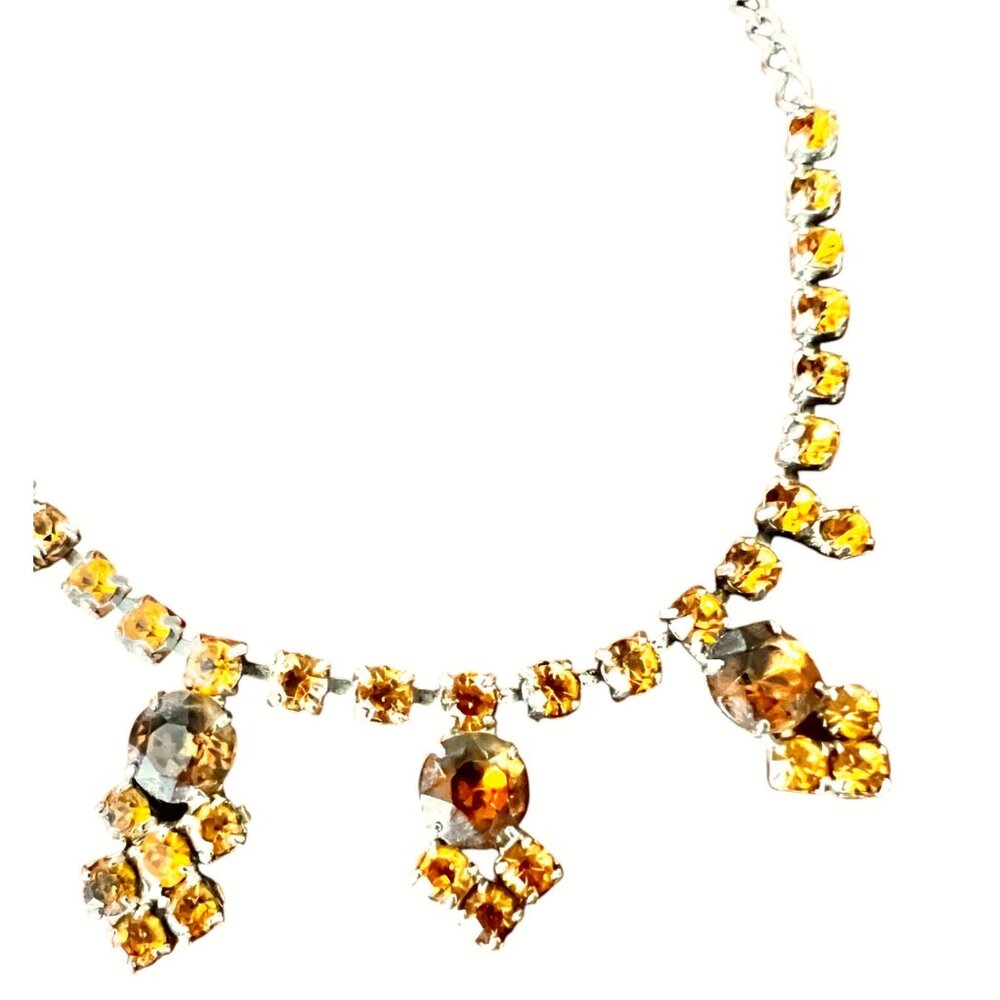 Silver & Yellow and amber colored Rhinestone 16” Necklace & Bracelet Set Adjusta - Picture 11 of 15